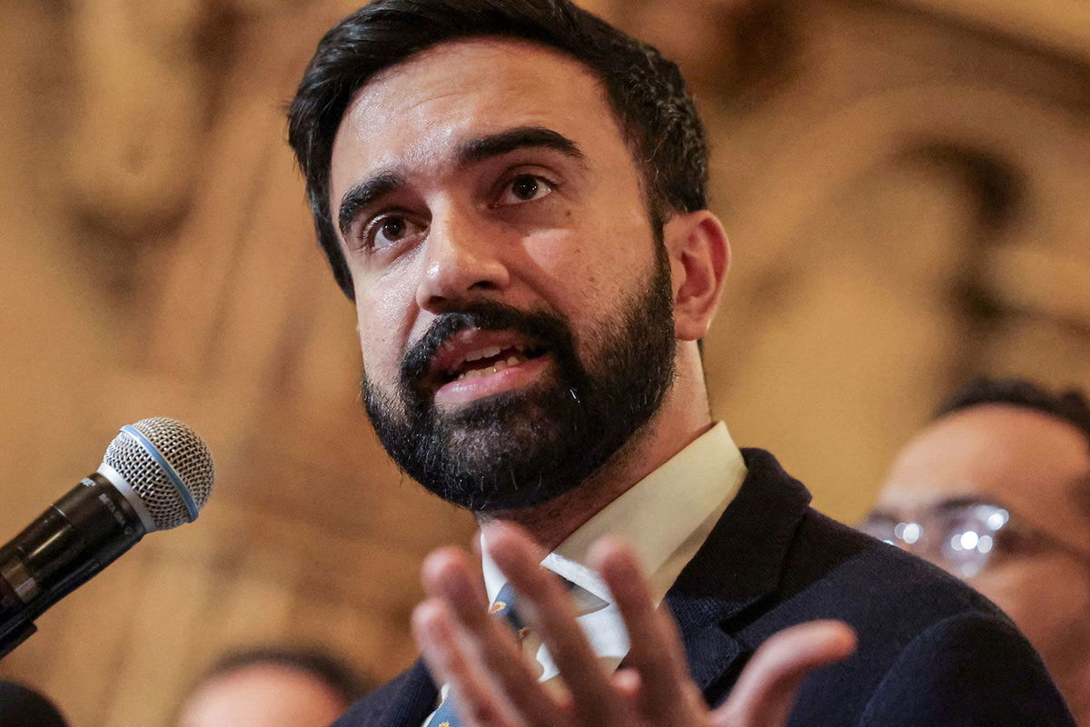 <i>Jeenah Moon/Reuters/File via CNN Newsource</i><br/>New York City mayoral candidate Zohran Mamdani speaks during a press conference with U.S. Rep. Adriano Espaillat (D-NY) and supporters
