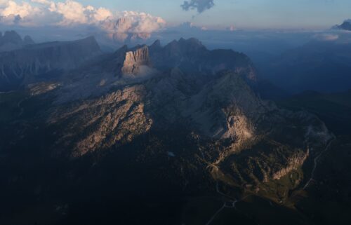 A view of the Nuvolau mountain group is pictured in the Dolomites. A British hiker who had to be airlifted to safety after he ignored signs and crossed warning barriers in the Italian Dolomites is paying a high price for his rescue.