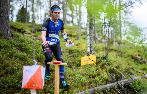 Mattia Debertolis competes in men's middle distance qualification race at the 2025 World Orienteering Championship in Tahko