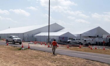 Covered structures are seen at the US Department of Health and Human Services' unaccompanied minors migrant detention facility at Carrizo Springs