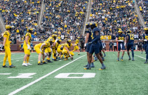 Wolverines teammates face off against one another in Michigan's annual Maize vs. Blue spring game at Michigan Stadium in Ann Arbor on April 19.