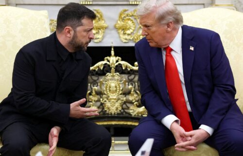 U.S. President Donald Trump and Ukrainian President Volodymyr Zelenskiy meet at the Oval Office of the White House