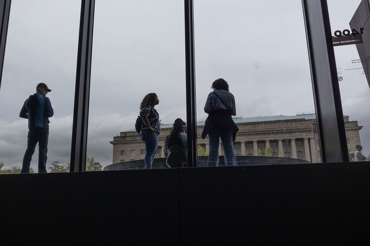 <i>Andrew Lichtenstein/Corbis/Getty Images via CNN Newsource</i><br/>People wait to enter the Smithsonian National Museum of African American History and Culture in Washington