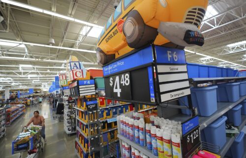 A back to school section displays items for sale at a Walmart in Dallas on August 12.