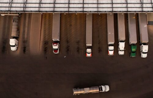 Cargo trucks are seen before they cross into the United States via the Zaragoza-Ysleta border bridge in Ciudad Juarez
