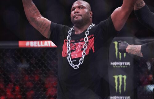 Rampage Jackson celebrates following a victory over Wanderlei Silva in 2018.