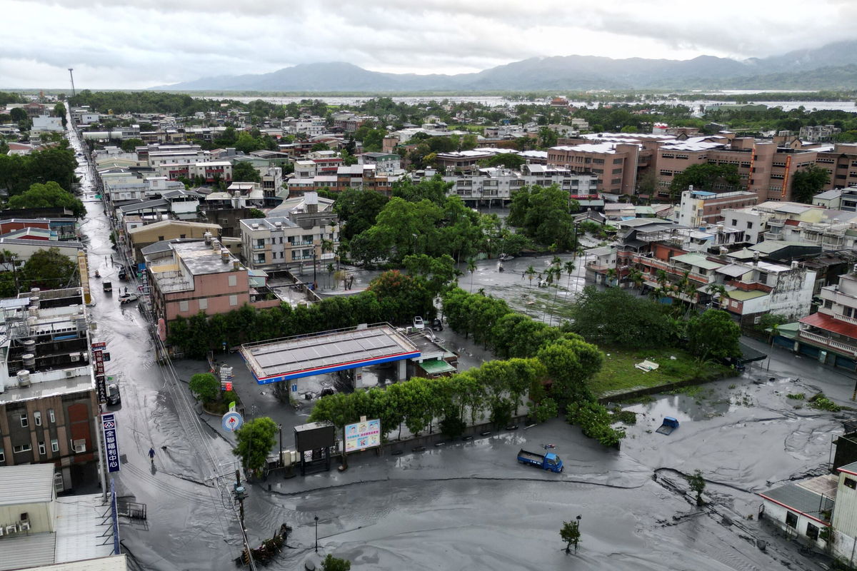<i>AFP/Getty Images via CNN Newsource</i><br/>Mud is left in the streets as floodwaters recede in Hualien on September 24 following the bursting of a barrier lake.