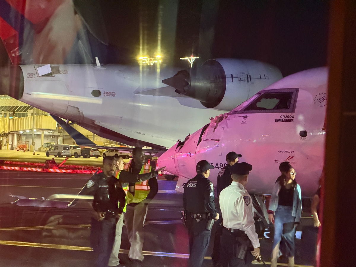 <i>Dylan Crow via CNN Newsource</i><br/>Two planes collided on the taxiway at LaGuardia Airport in New York Wednesday.
