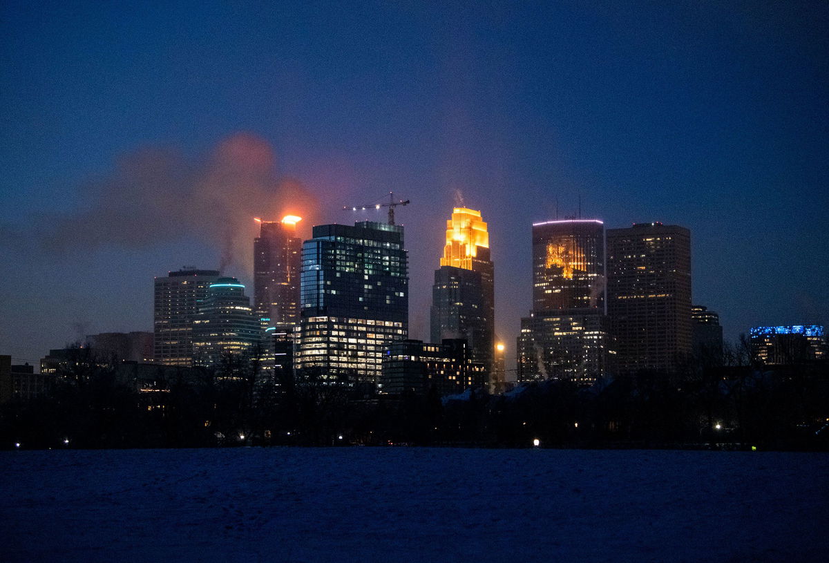 A morning view of the downtown skyline in December 2021 in Minneapolis